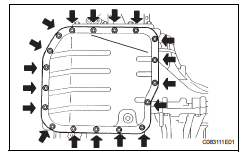 Toyota RAV4. Install automatic transaxle oil pan subassembly