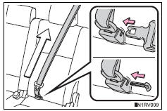 Toyota RAV4. Releasing and stowing the seat belt (for the rear center seat)