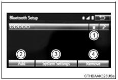 Toyota RAV4. Registering and connecting from the “bluetooth* setup” screen