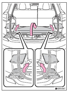 Toyota RAV4. Stowing the luggage cover (vehicles with the luggage cover holders)