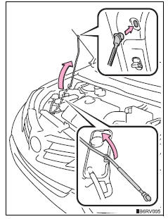 Toyota RAV4. Release the lock from the inside of the vehicle to open the hood