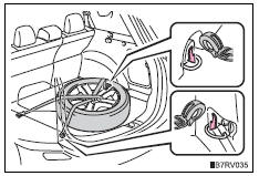 Toyota RAV4. Stowing the flat tire (vehicles with a compact spare tire)