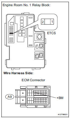 Toyota RAV4. Check harness and connector (ecm - etcs fuse, etcs fuse - battery)