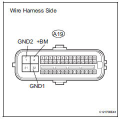 Toyota RAV4. Check wire harness (skid control ecu - battery and body ground)