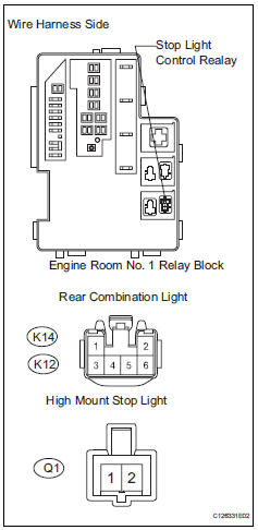 Toyota RAV4. Check wire harness (stop light and rear combination light - control relay)