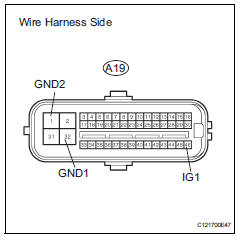 Toyota RAV4. Check wire harness (skid control ecu - battery and body ground)