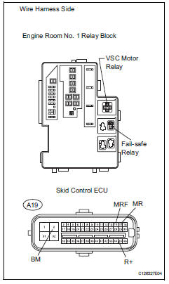Toyota RAV4. Check wire harness (engine room no. 1 Relay block - skid control ecu)
