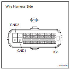 Toyota RAV4. Check wire harness (skid control ecu - battery and body ground)