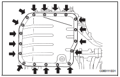 Toyota RAV4. Remove automatic transaxle oil pan subassembly