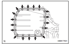 Toyota RAV4. Remove automatic transaxle oil pan subassembly