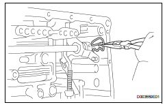 Toyota RAV4. Install manual valve lever shaft retainer spring