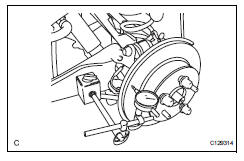 Toyota RAV4. Check bearing backlash and axle hub deviation