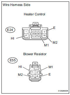 Toyota RAV4. Check wire harness (heater control (blower switch) - blower resistor)