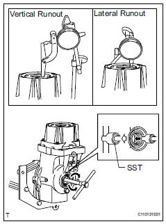 Toyota RAV4. Inspect runout of transmission coupling assembly