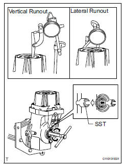 Toyota RAV4. Inspect runout of transmission coupling assembly