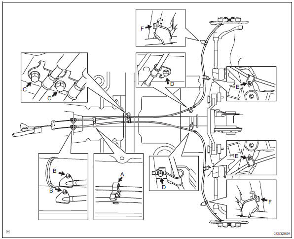 Toyota RAV4. Install parking brake cable