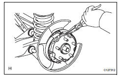 Toyota RAV4. Install parking brake shoe return tension spring (for upper side)