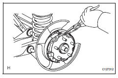 Toyota RAV4. Remove parking brake shoe return tension spring (for upper side)