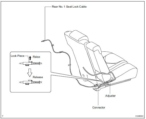 Toyota RAV4. Remove rear no. 1 Seat lock cable assembly (w/o rear no. 2 Seat)