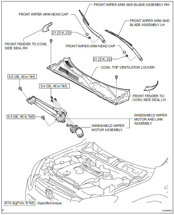 Toyota RAV4. Front wiper motor and link