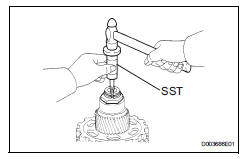 Toyota RAV4. Remove underdrive input shaft nut