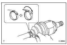 Toyota RAV4. Install rear drive shaft inboard joint boot clamp lh