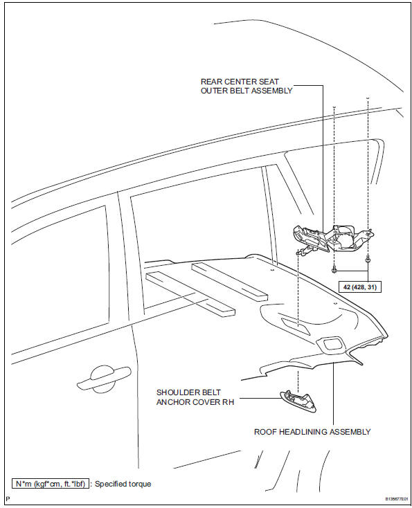 Toyota RAV4. Rear center seat outer belt assembly
