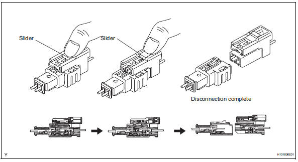 Toyota RAV4. Disconnection of connectors for front passenger airbag assembly (instrument panel wire side)